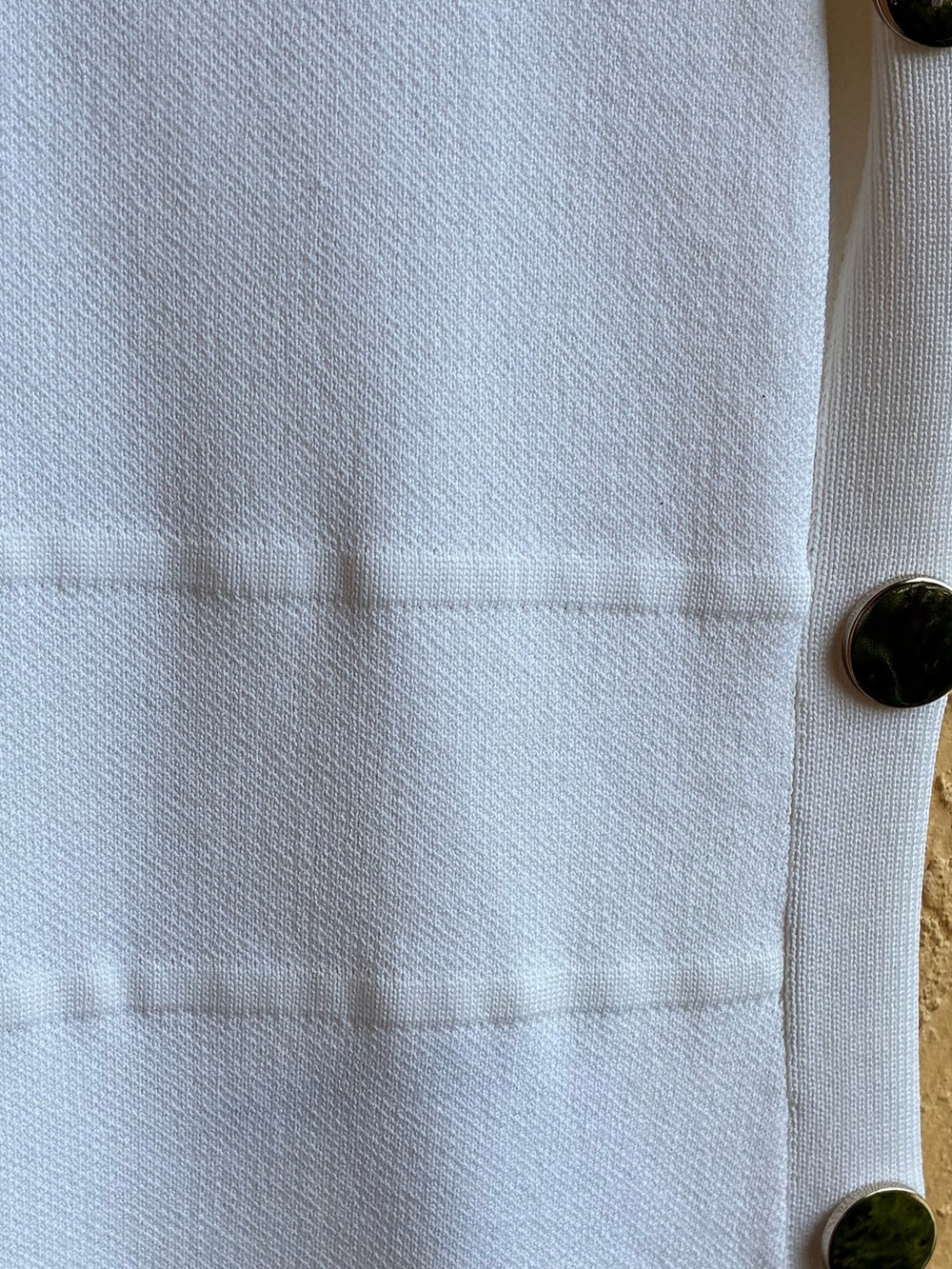 New York & Company White Knit Midi Dress Size Small Gold Button Elegant Casual - Picture 11 of 15